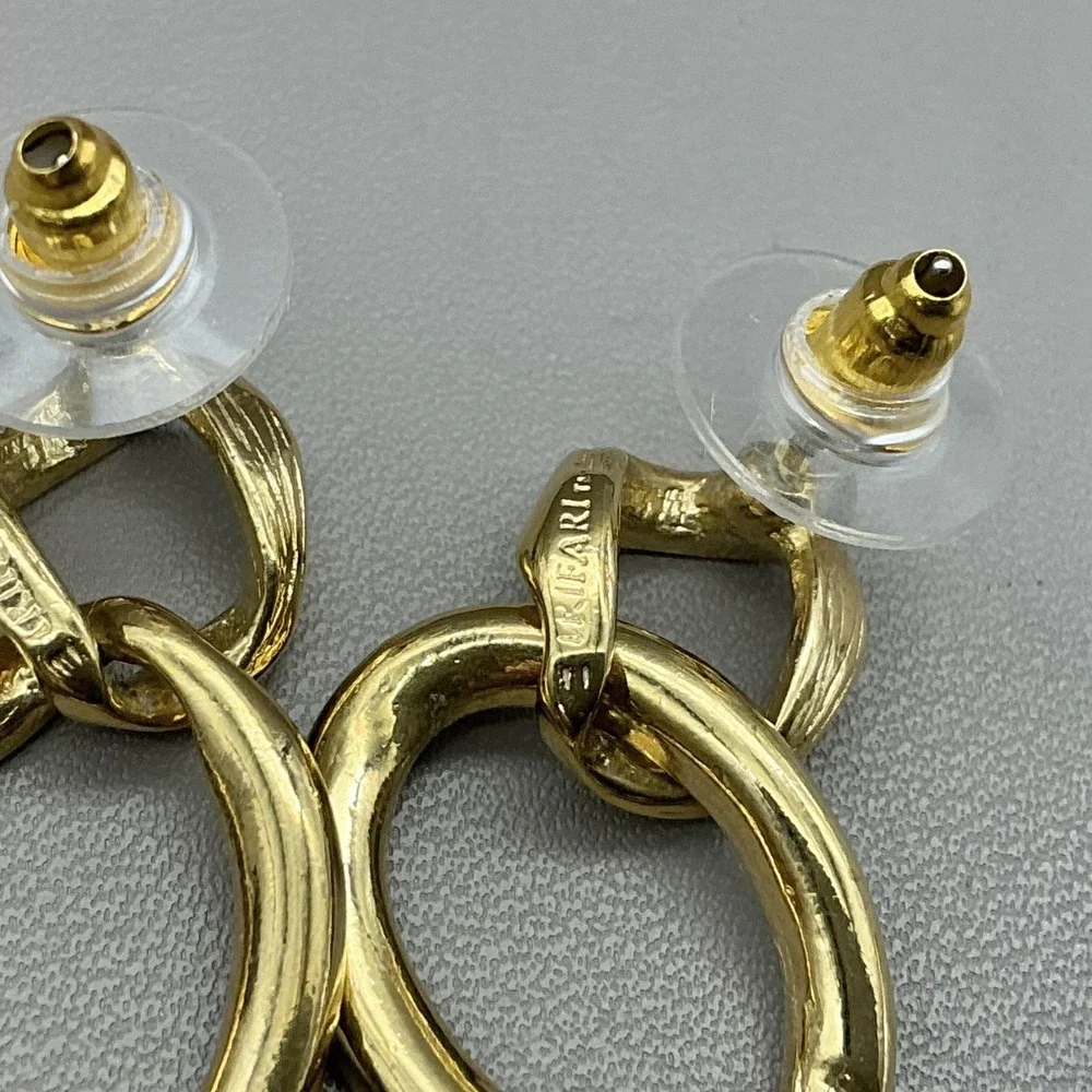 Trifari Earrings Gold Tone Oval Link Dangle Drop Statement Fashion Jewelry‎ 1